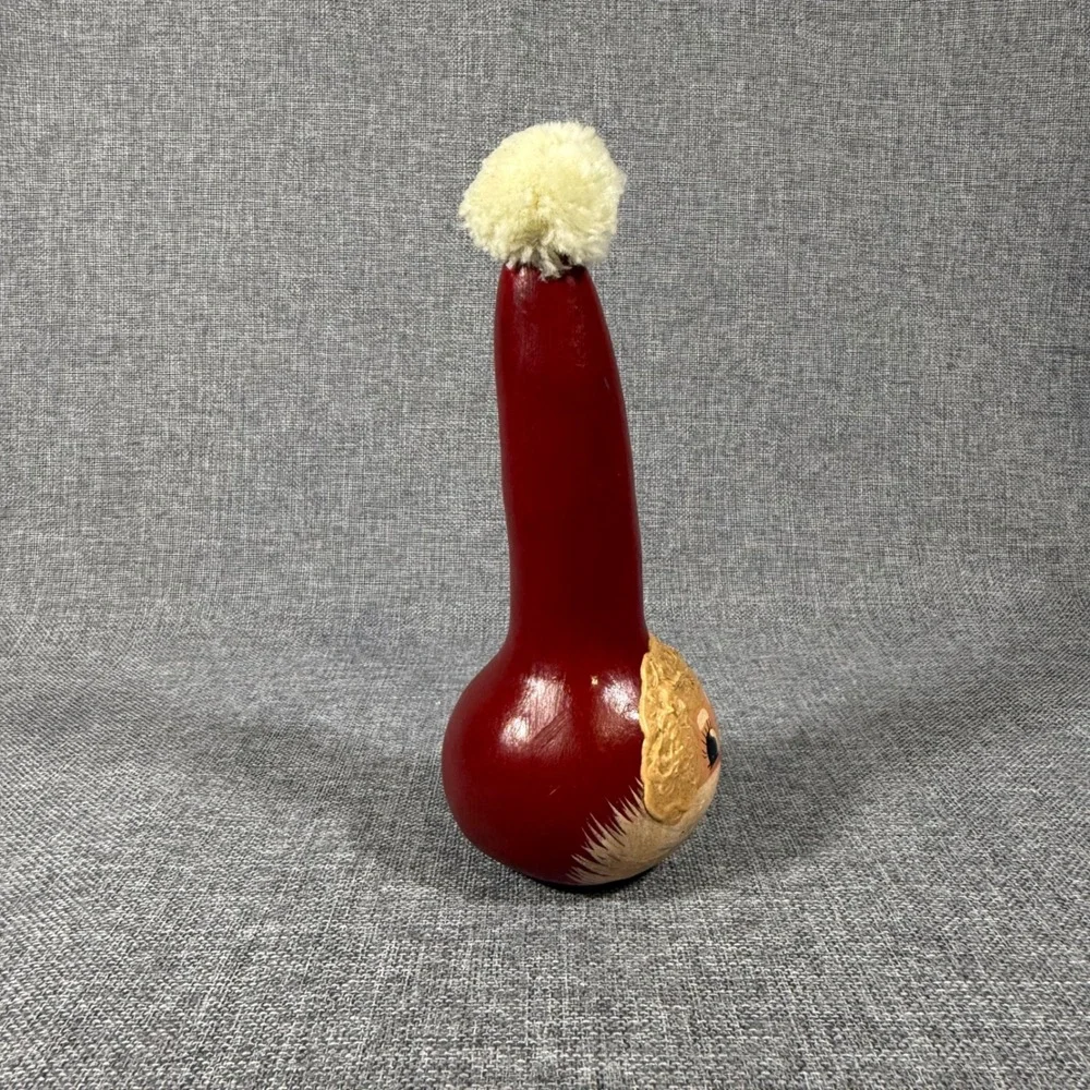 VTG Handmade Santa Claus Gourd Figurine Red Folk Art Christmas Decor 1990 Signed